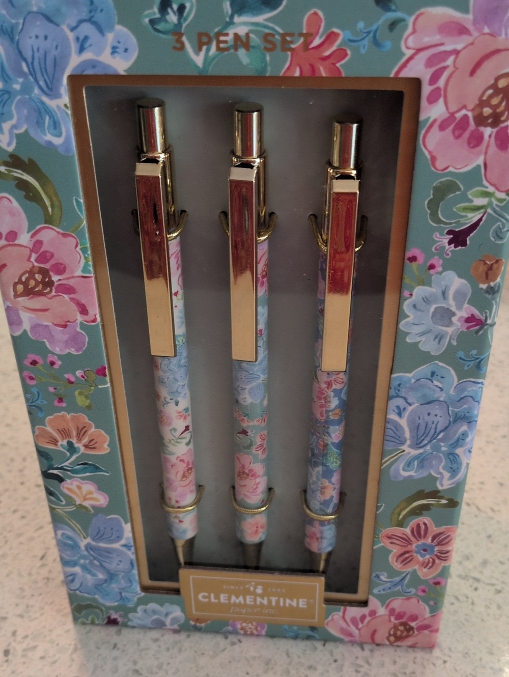 Clementine Floral 3-Pen Set - Pastel Blue & Pink